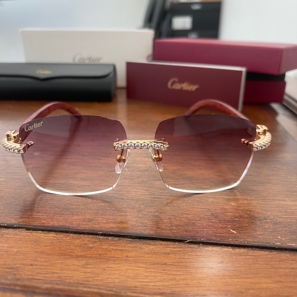 Cartier sunglasses genuine woodgrain purple lens diamond designer
